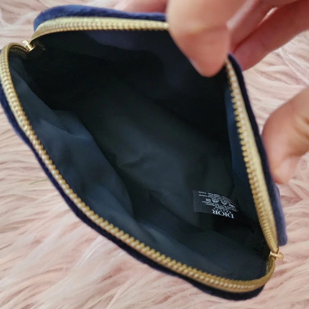 Christian Dior Beauty blue velvet zip makeup cosmetic bag